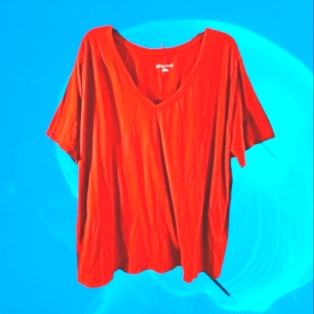 Ava & Viv 4x Rust Brown Short Sleeve V Neckline Blouse Euc